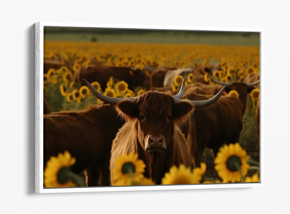 Canvas Wall Art - Highland Cows Print With Float Effect | Premium Handmade Decor