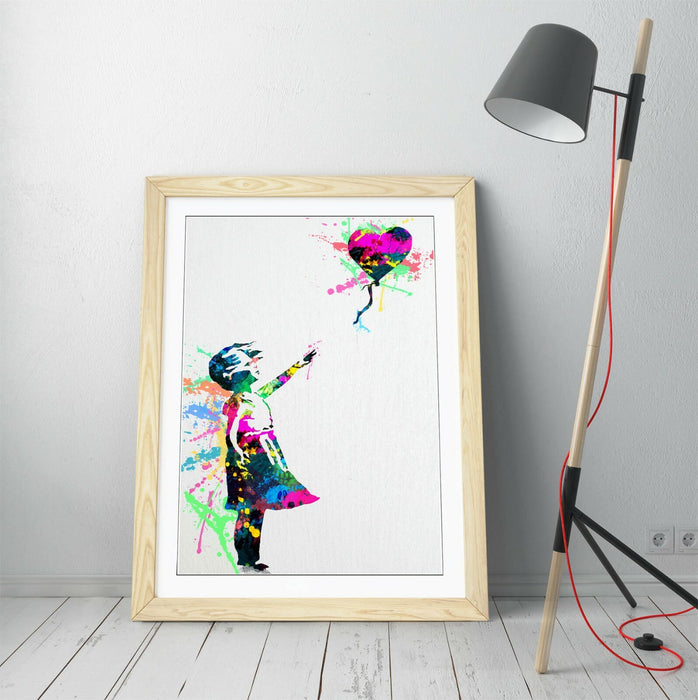 BANKSY, BALLOON GIRL RAINBOW SPLASH ART -FRAMED WALL ART PICTURE PRINT