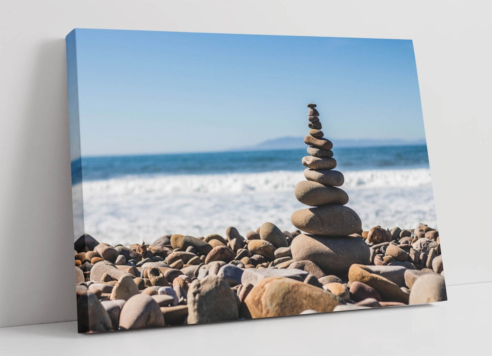 Zen Stones Canvas – Stacked Stone Artwork | Beach Wall Art for Home Bedroom Decor