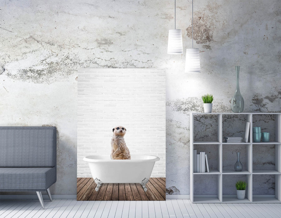 MEERKAT IN BATHTUB -QUIRKY CANVAS WALL ART PRINT ARTWORK ANIMAL FRAMED BATHROOM