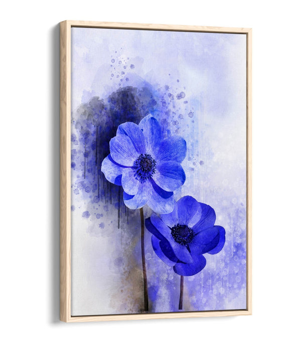 Canvas Wall Art - Blue Purple Flower Print | Float Effect, Handmade, Ready To Hang