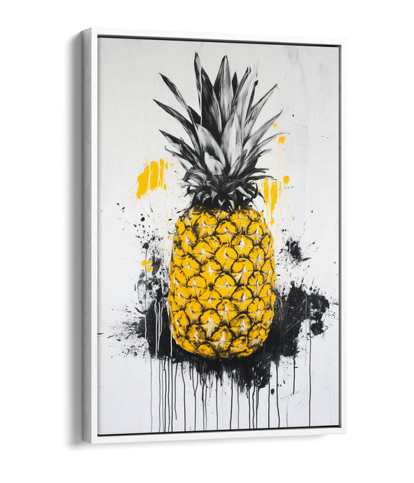 Canvas Wall Art – Pineapple Black Splash Graffiti Style Float Effect Print on MDF Frame