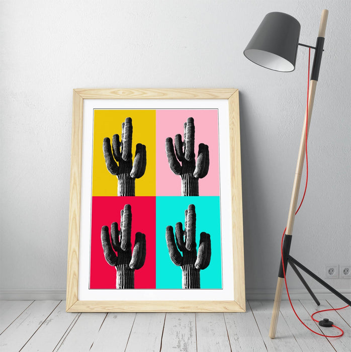 TRENDY B&W CACTUS POP ART MULTI-COLOUR -ART FRAMED POSTER PICTURE PRINT ARTWORK