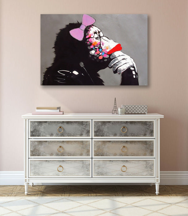 BANKSY DJ MONKEY FEMALE GORILLA CANVAS WALL ART PRINT GRAFFITI DEEP FRAMED
