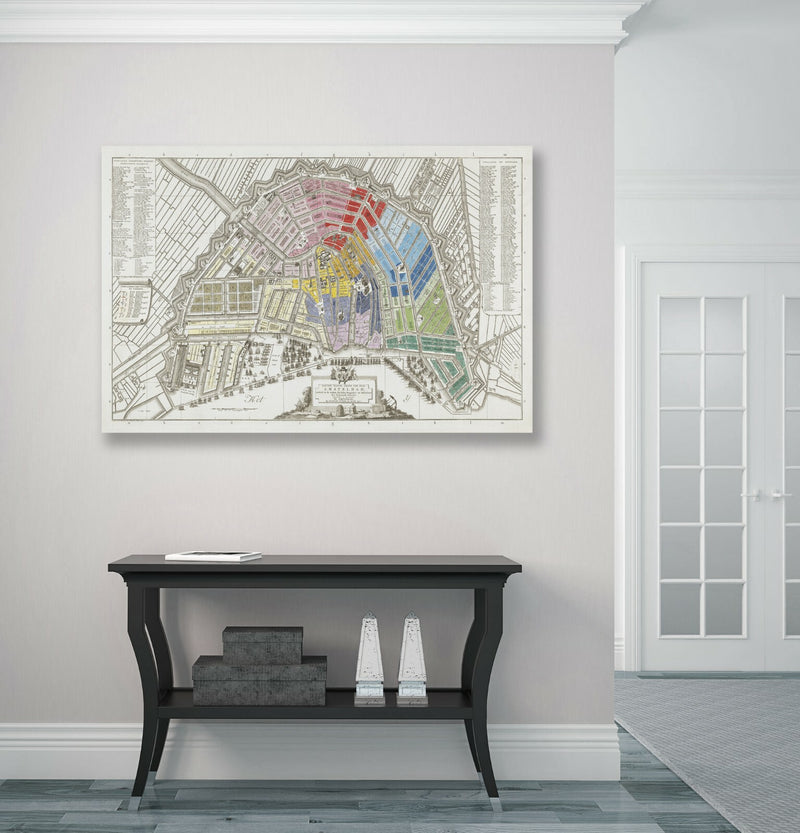 Vintage Map Amsterdam - 1795 Framed Canvas Wall Art With Premium Varnish Finish
