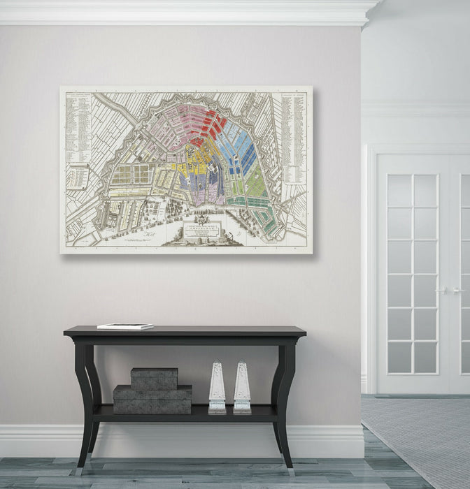 Vintage Map Amsterdam - 1795 Framed Canvas Wall Art With Premium Varnish Finish