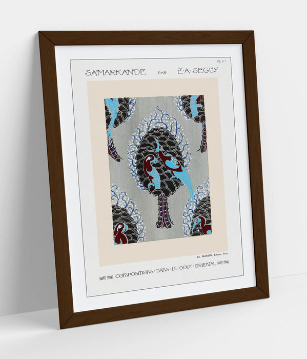 Art Deco Wall Art – Framed Bird Tree Poster with Pochoir Print, Matte Paper