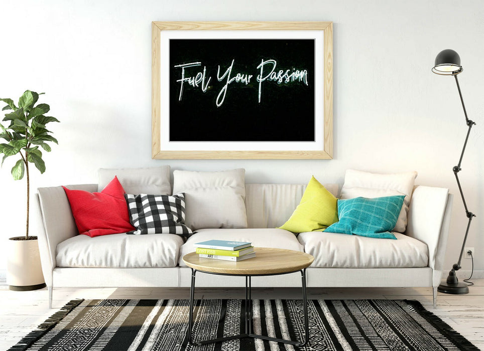 Framed Poster Artwork – Neon Sign Photograph Wall Art Prints With Woodgrain Frame