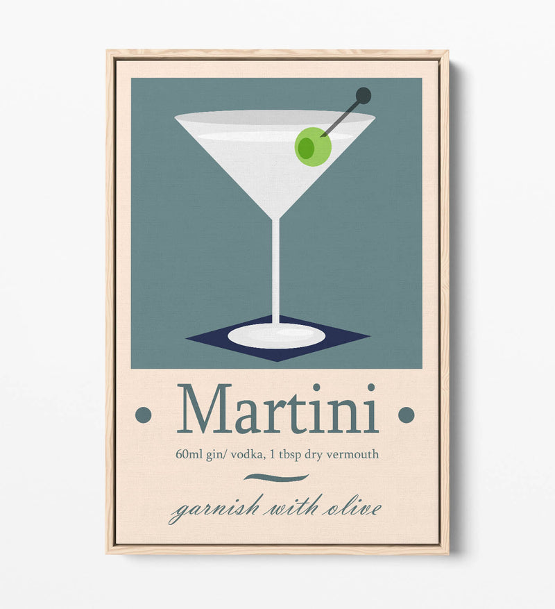 Martini Cocktail Poster - Float Effect Frame Canvas Wall Art Print | Handmade UK