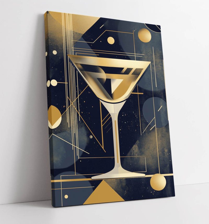 Gold Martini Glass Art - Handmade Canvas Wall Art With Premium Varnish Finish