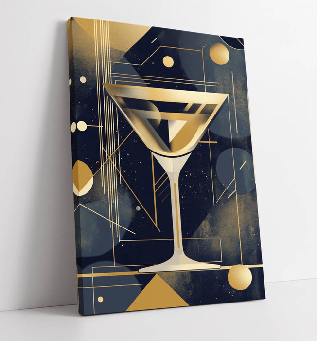 Gold Martini Glass Art - Handmade Canvas Wall Art With Premium Varnish Finish