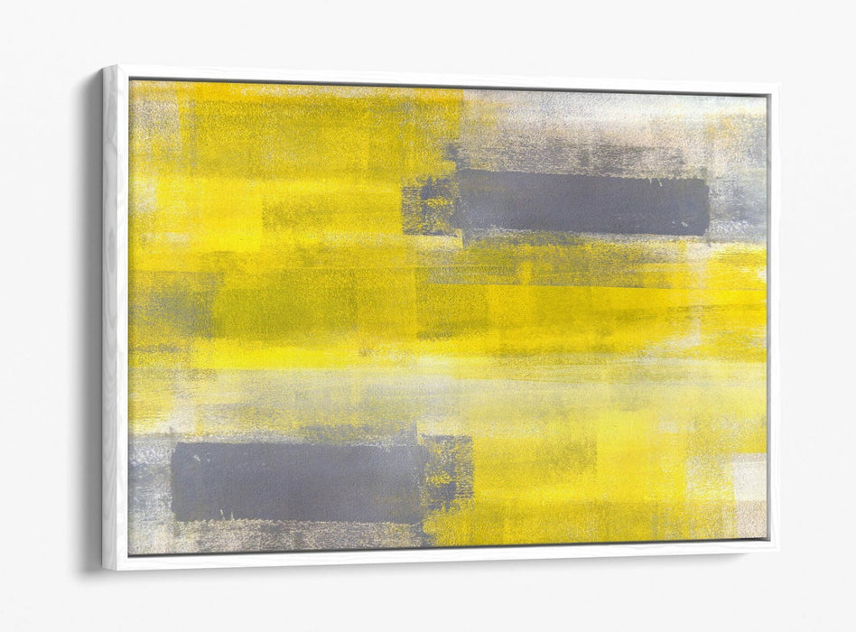 Canvas Wall Art - Yellow Grey Abstract Print With Float Effect Frame