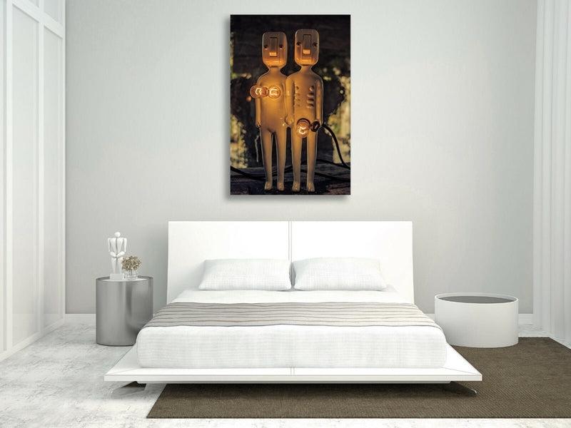 Canvas Wall Art - Lightbulb Couple Print on 30mm Deep Frame with Vibrant Color
