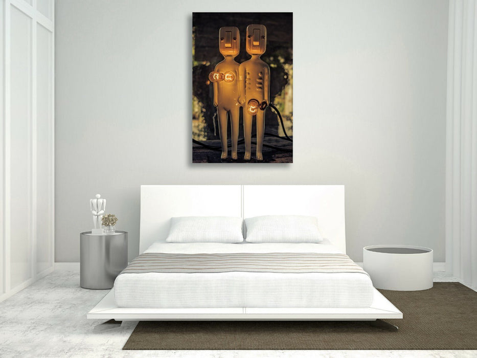 Canvas Wall Art - Lightbulb Couple Print on 30mm Deep Frame with Vibrant Color