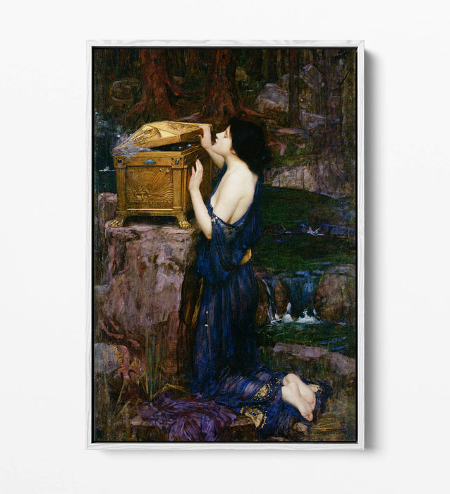 JOHN WILLIAM WATERHOUSE PANDORA-FLOAT EFFECT CANVAS WALL ART PIC PRINT-GREEN