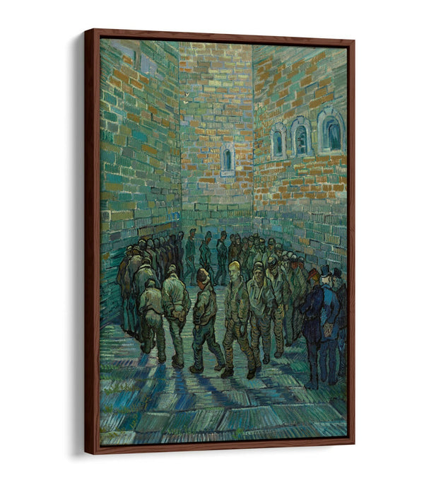 VAN GOGH PRISONERS' ROUND -FLOAT EFFECT CANVAS WALL ART PIC PRINT- BLUE GREEN