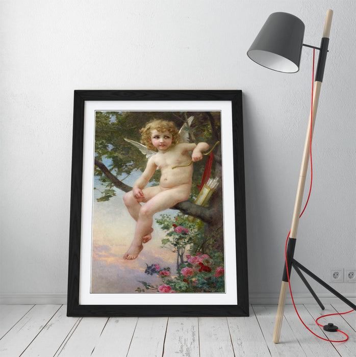 Framed Wall Art - Guillaume Seignac Cupid Painting Print | Handmade UK Woodgrain Frame