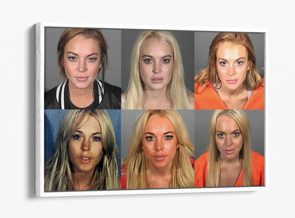 LINDSEY LOHAN MUGSHOTS -FLOAT EFFECT CANVAS WALL ART PIC PRINT- GREY