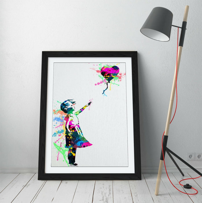 BANKSY, BALLOON GIRL RAINBOW SPLASH ART -FRAMED WALL ART PICTURE PRINT