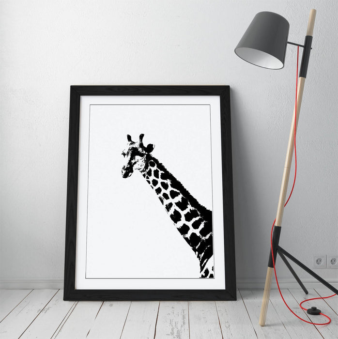 GIRAFFE HEAD, BLACK AND WHITE ANIMALS -WALL ART PRINT POSTER ARTWORK