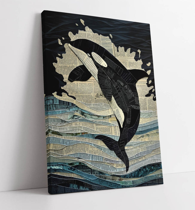 Orca Canvas Wall Art – Handmade Book Page Collage Canvas Print with Premium Varnish Finish