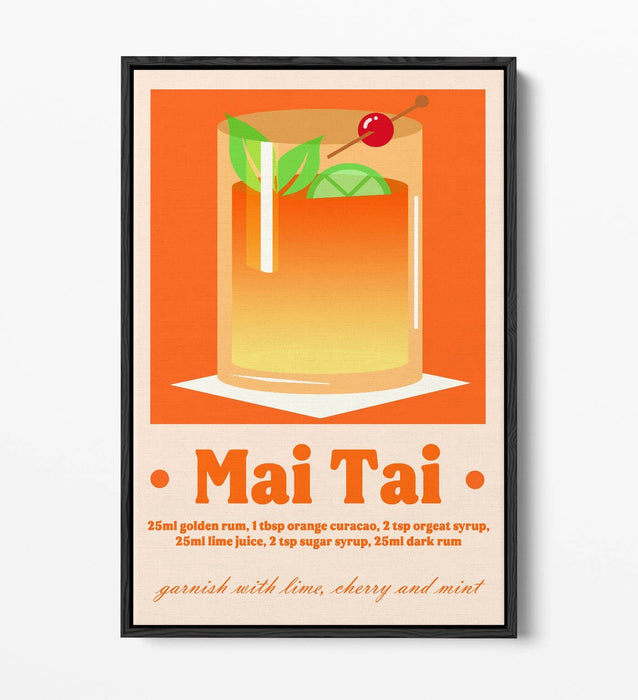 Mai Tai Cocktail Poster - Vibrant Canvas Wall Art With Float Effect Frame