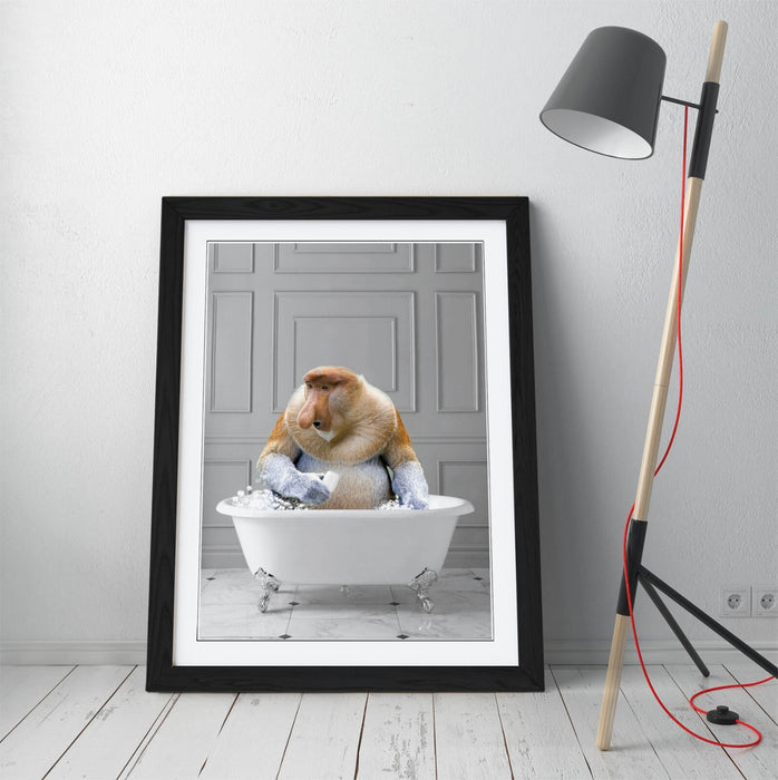 PROBISCUS MONKEY IN BATH PANEL WALL-ART FRAMED POSTER PIC PRINT BATHROOM ARTWORK