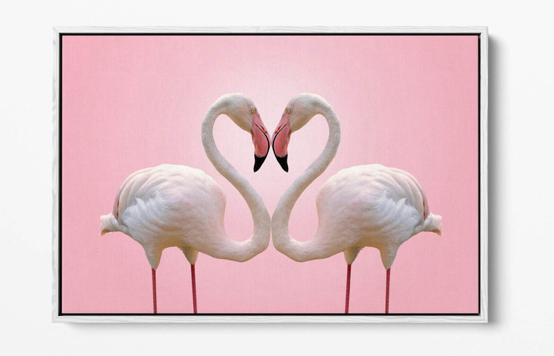 Flamingo Canvas Art - Premium Float Effect Canvas Wall Decor With Love Heart Print