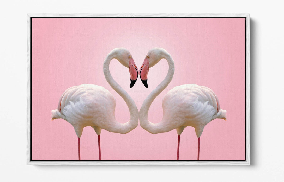 Flamingo Canvas Art - Premium Float Effect Canvas Wall Decor With Love Heart Print
