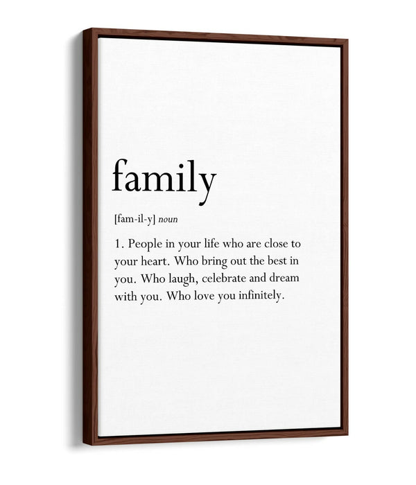 FAMILY DEFINITION QUOTE SLOGAN LOVE HOME -FLOAT EFFECT CANVAS WALL ART PRINT