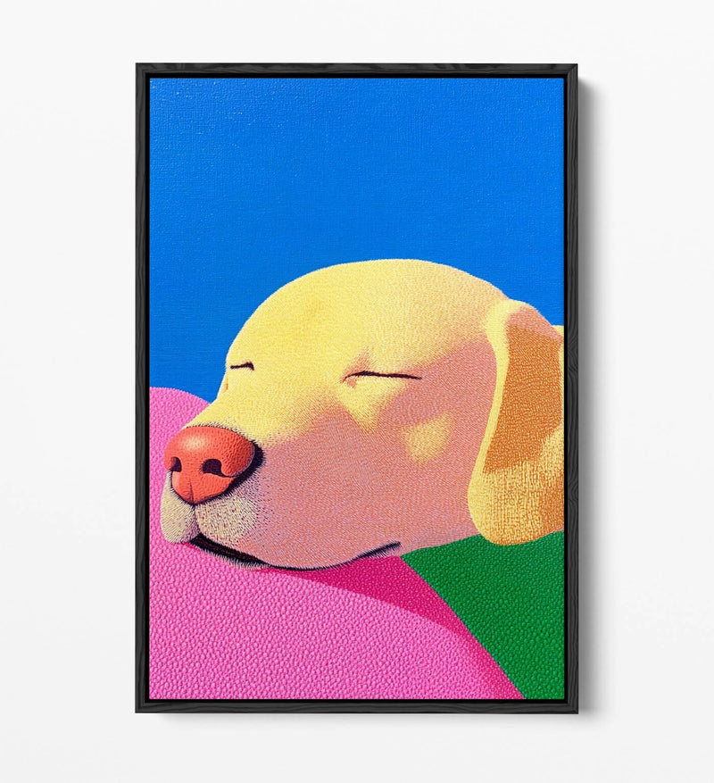 Labrador Canvas Art – Cute Sleeping Dog Wall Art With Premium Float Frame