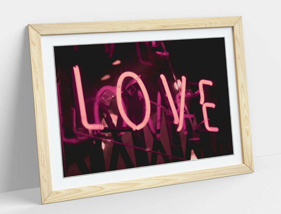 Pink Neon Love Sign - Framed Poster Art With Matte Paper & Archival Ink Print
