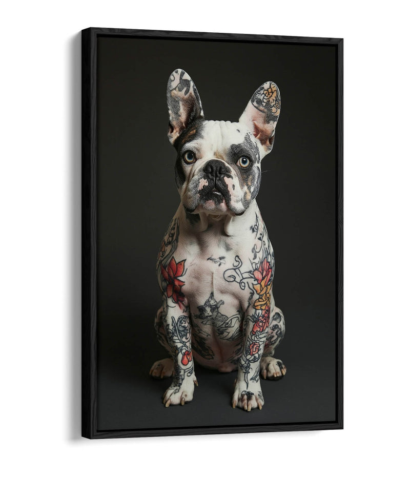 French Bulldog Canvas - Funny Dog Print Tattoo Art | Premium Float Frame Wall Decor