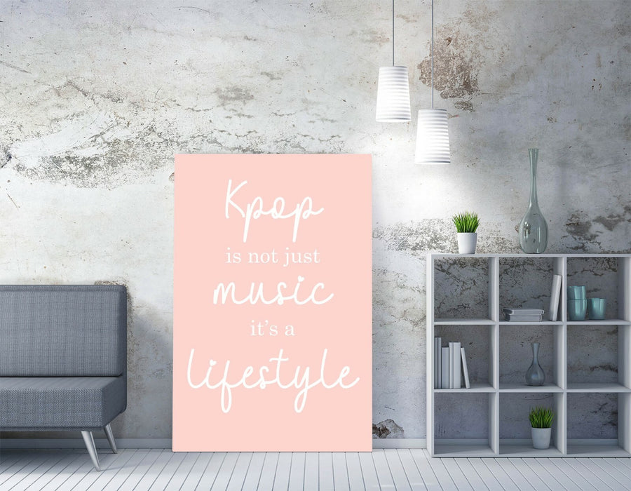 "K-POP IS A LIFESTYLE" BTS ARMY QUOTE -CANVAS WALL ART PICTURE PRINT- PINK WHITE