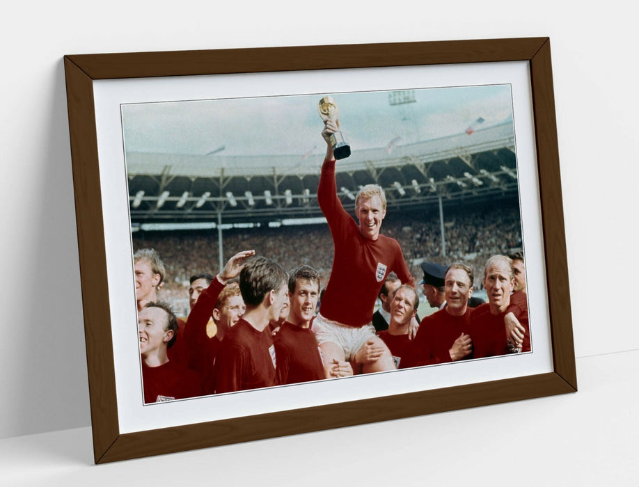 England World Cup Poster - Framed 1966 Street Art Print With Blue Woodgrain Frame