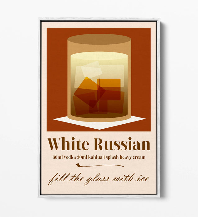 White Russian Cocktail Poster - Float Effect Canvas Wall Art, Ready To Hang