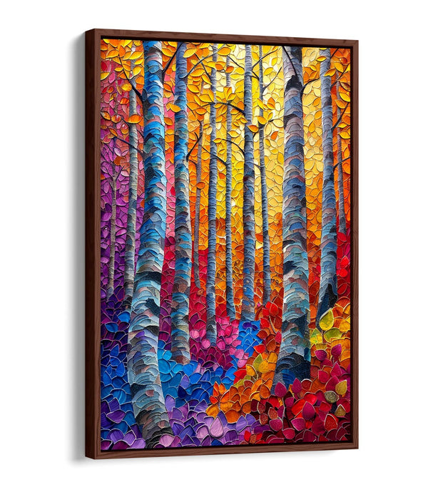 Forest Canvas Art – Multi Colour Birch Tree Wall Art | Float Effect Print