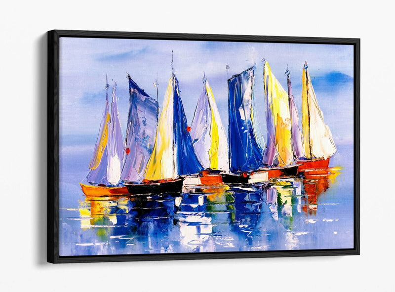 Sailing Boats Canvas Art - Nautical Seascape Wall Decor With Float Effect Frame