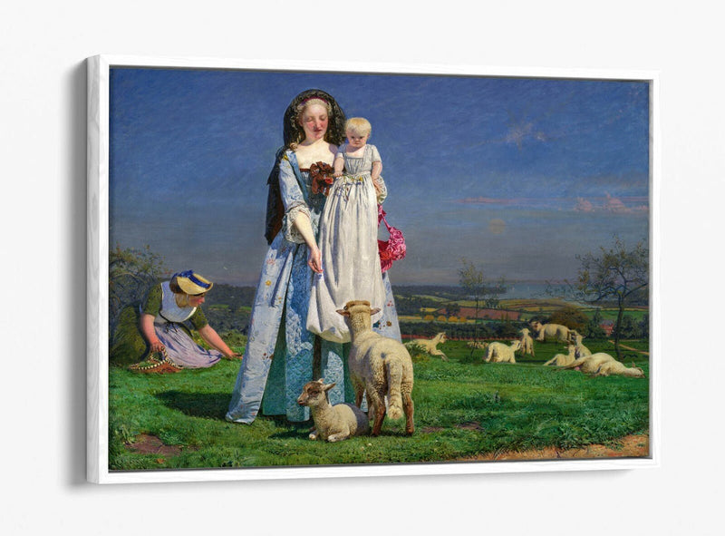 Canvas Wall Art - Ford Madox Brown Pretty Baa Lambs | Float Effect Premium Frame