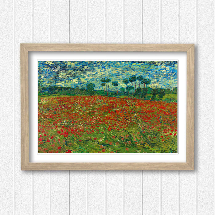 Van Gogh Framed Wall Art – Poppy Field Poster With Woodgrain Frame Style