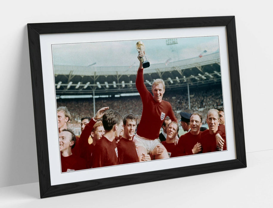 England World Cup Poster - Framed 1966 Street Art Print With Blue Woodgrain Frame