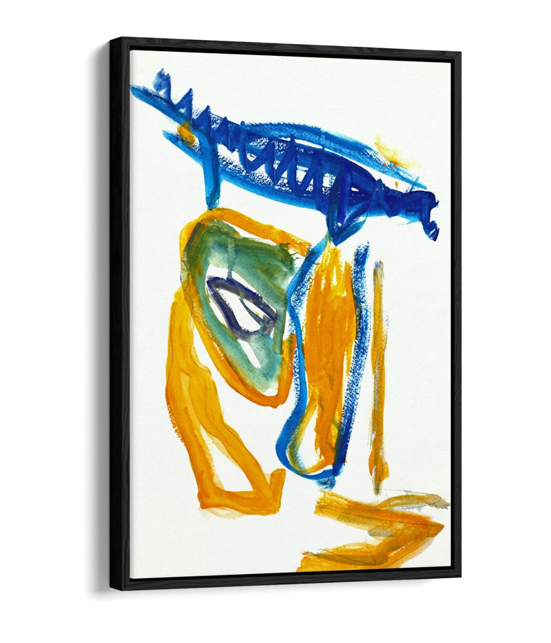 Float Effect Canvas Art - Abstract Yellow Blue Painting | Ready To Hang, Premium Varnish Finish