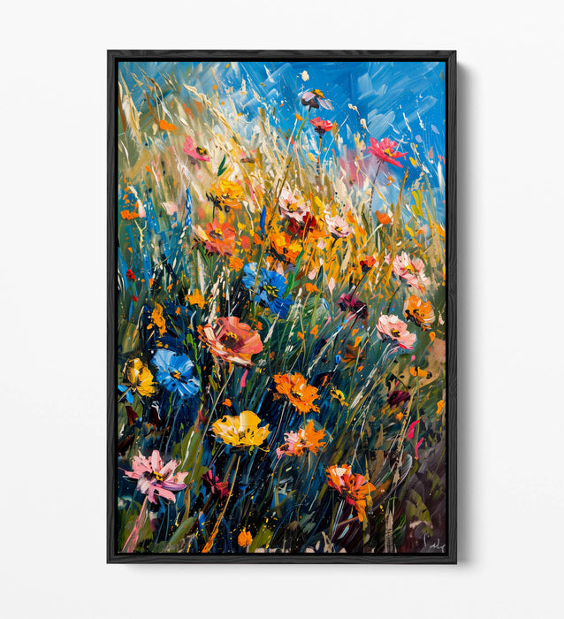 FIELD OF FLOWERS IMPRESSIONIST STYLE DECOR FLOAT EFFECT CANVAS ART PRINT