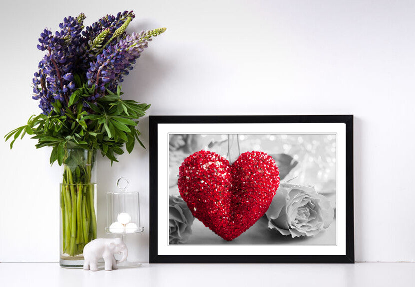 Canvas Wall Art - Heart Rose Love Artwork | Framed Handmade Print