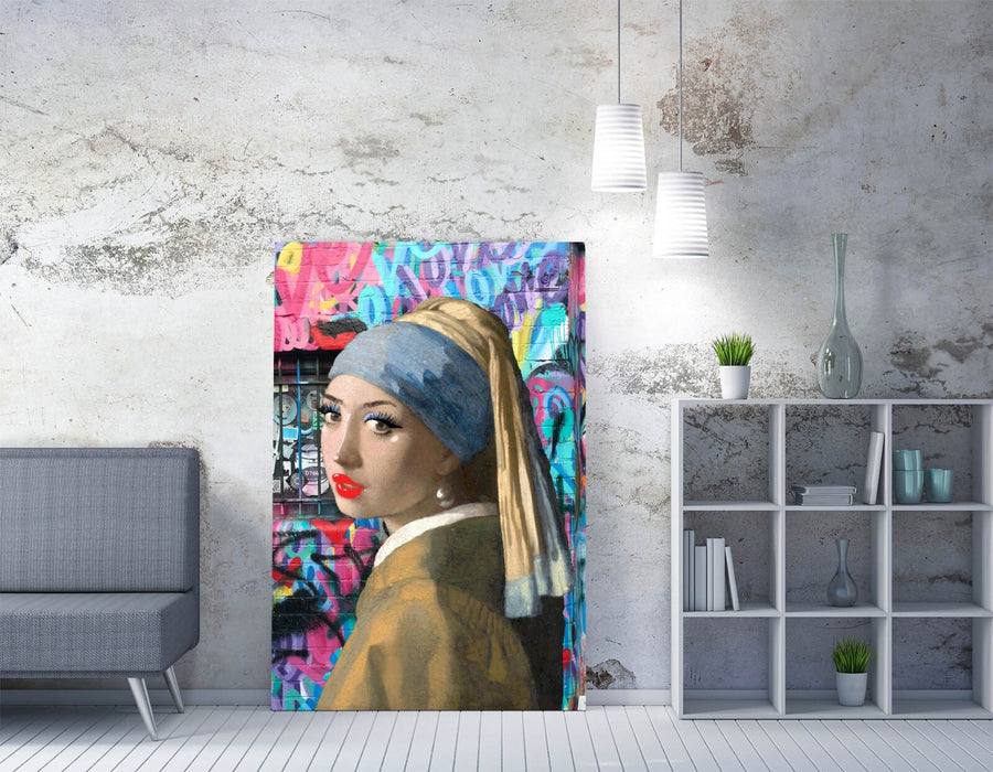 Canvas Wall Art – Vermeer Girl With The Pearl Earring Graffiti Print On Archival Grade Canvas