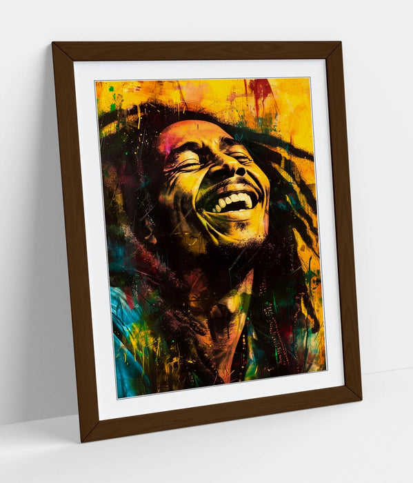Bob Marley Wall Art – Framed Poster Print With Vibrant Orange Wood Grain Frame