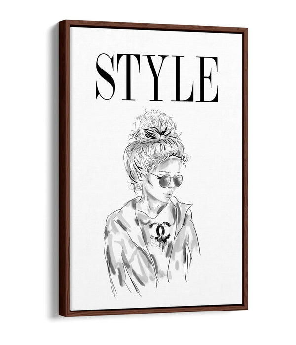 STYLE GIRL COCO -FLOAT EFFECT CANVAS WALL ART PIC PRINT- BLACK & WHITE