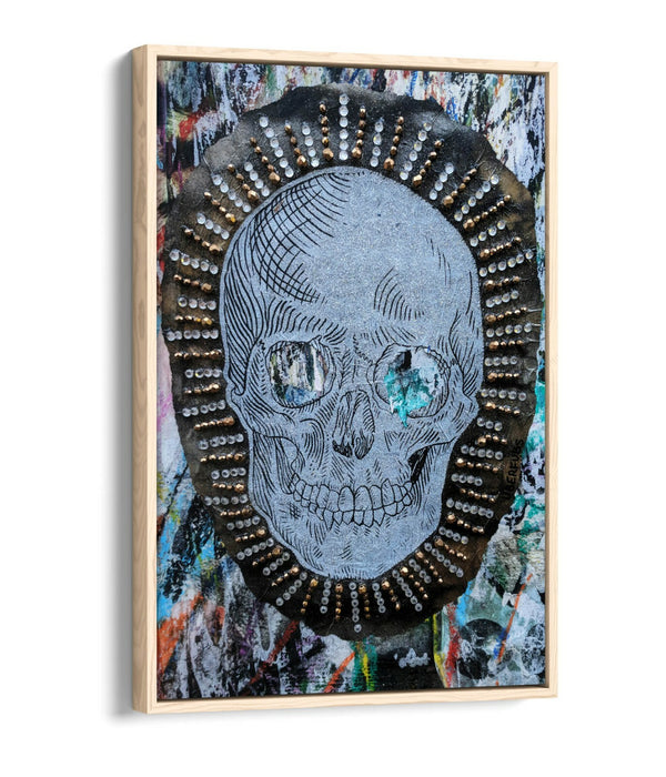 SKULL EAST LONDON GRAFFITI -FLOAT EFFECT CANVAS WALL ART PIC PRINT- BLUE GREY