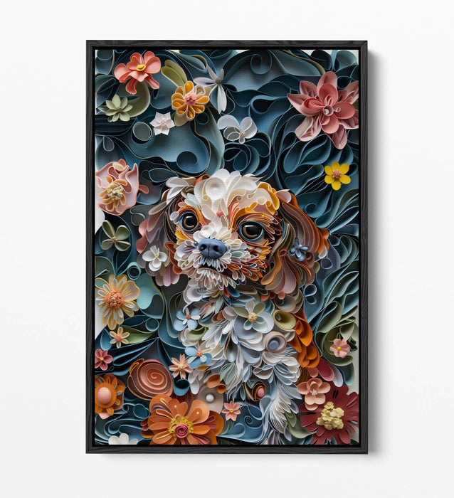 Dog Quilling Canvas - Handmade Dog Portrait Print With Float Effect Frame