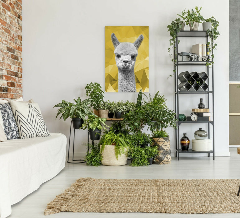 Canvas Wall Art – Alpaca Geometric Print With Mustard Yellow & Black White Decor